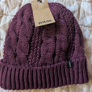Prana Purple Knit Fleece Lined Beanie